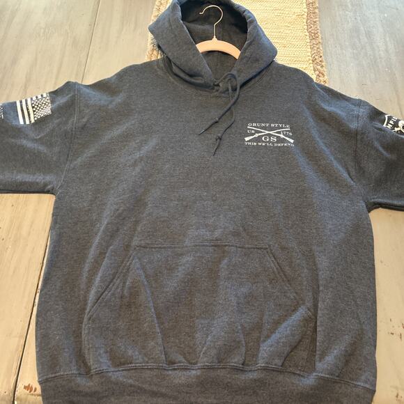 Grunt Style Dusty Blue Sleeve Logo Don’t Tread On Me Hoodie Sweatshirt Men’s L - Picture 4 of 9